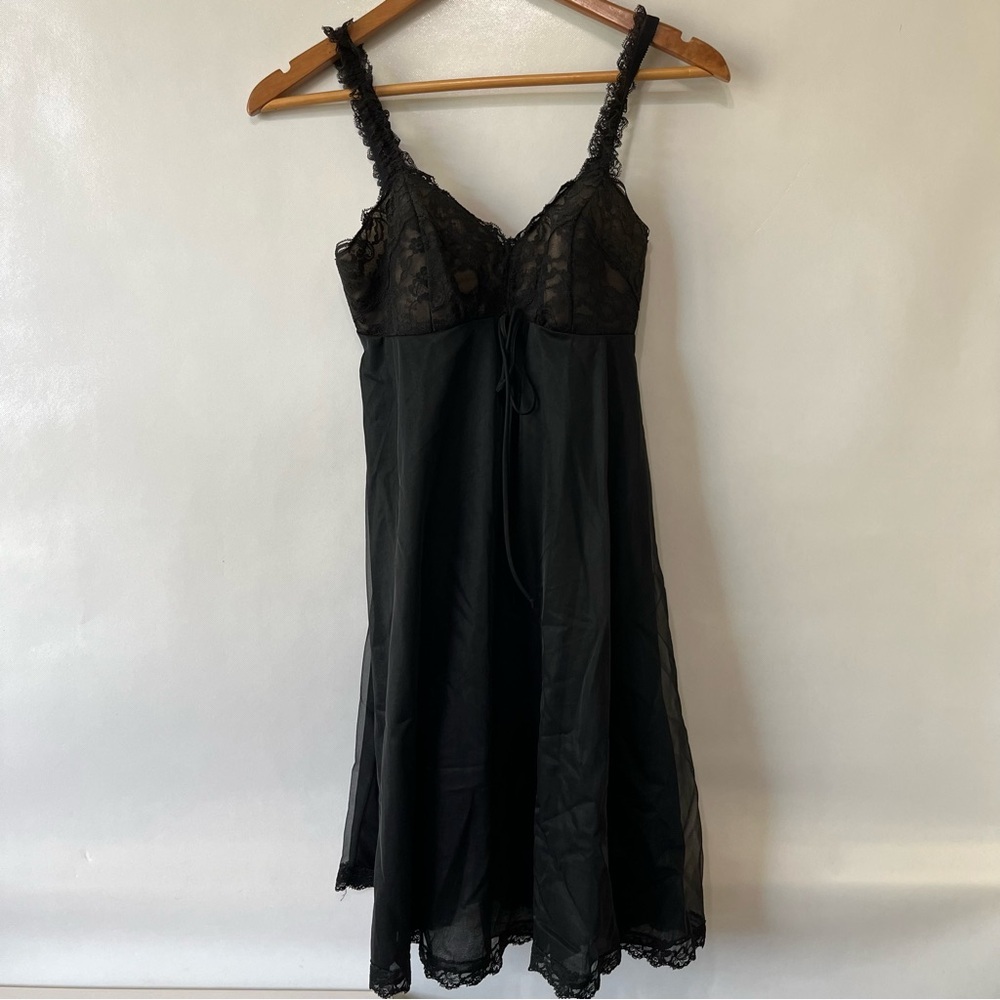 Vintage Olga Black Lace Slip Nightgown Chemise